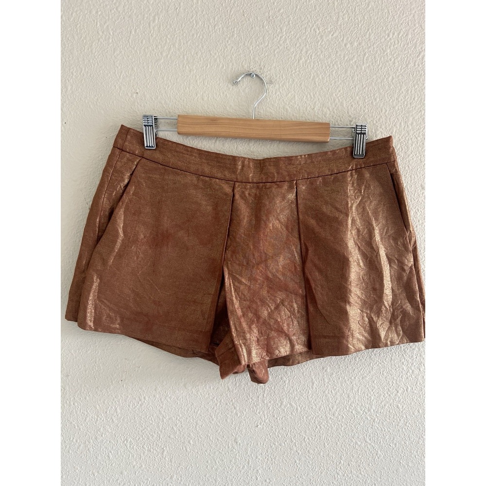 J.Crew Bronze Gold Metallic Linen Blend Pleated  Skort Mini Size 8 Coquette Glam